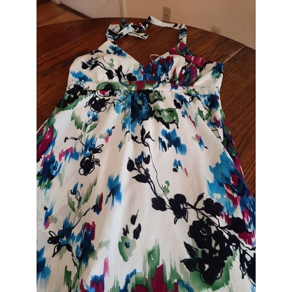 Size 8 Dressbarn Floral Maxi Long Halter Dress Lined Sleeveless Blue Pink Green - Picture 2 of 6